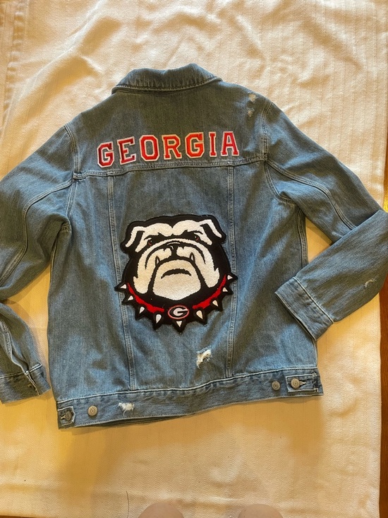 Old Navy Jackets & Blazers - UGA Bulldogs custom Denim Jacket with Red & Black Patch